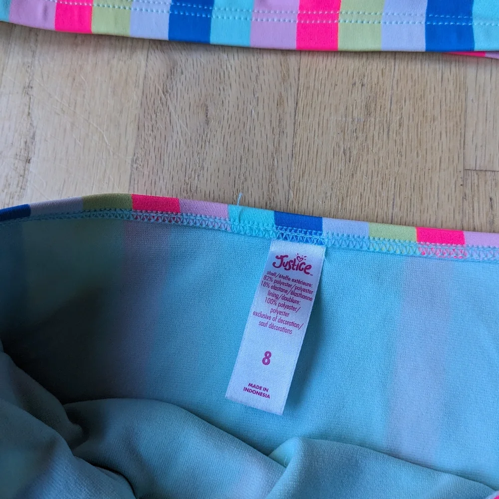 Justice rainbow striped high waisted Bikini size 8